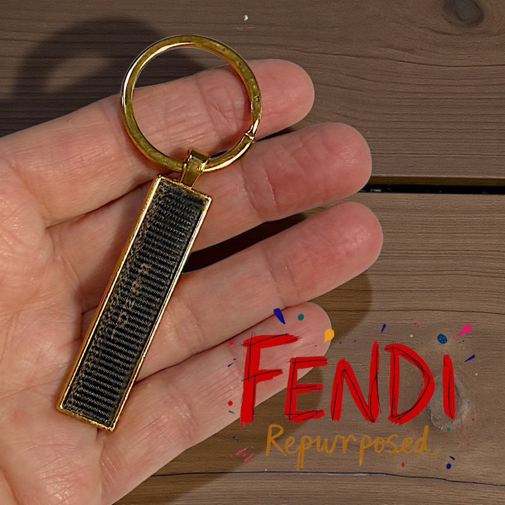 Fendi upcycled penguin print vintage brown and Gold Key Holder